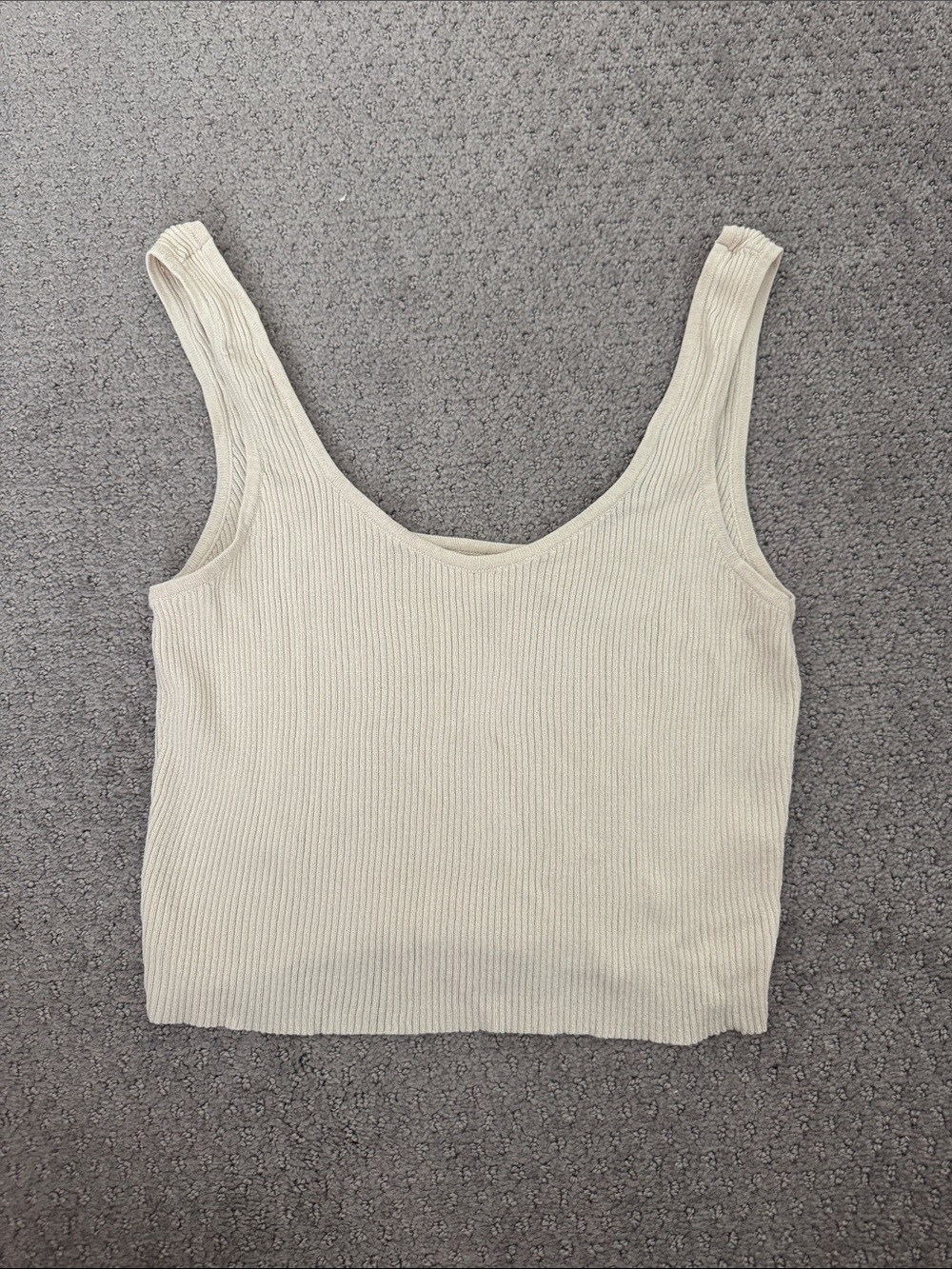 La Hearts Ribbed Scoop Crop Tank - Cream